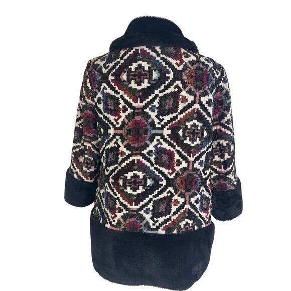 Vintage 60s 70s Tapestry Carpet Coat Faux Fur Gold Buckle Penny Lane Boho Mod - Picture 8 of 11